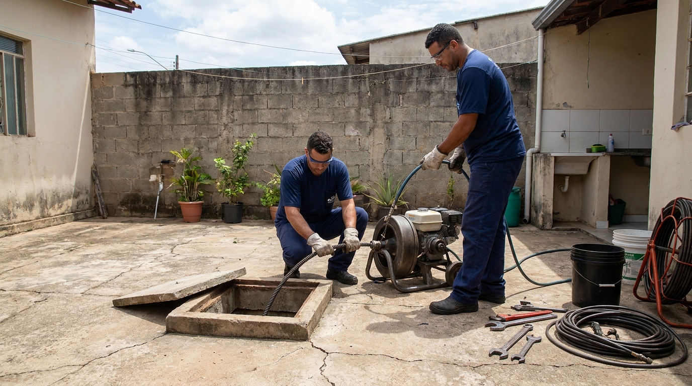 Desentupimento de esgoto residencial em Aparecida de Goiânia‑GO