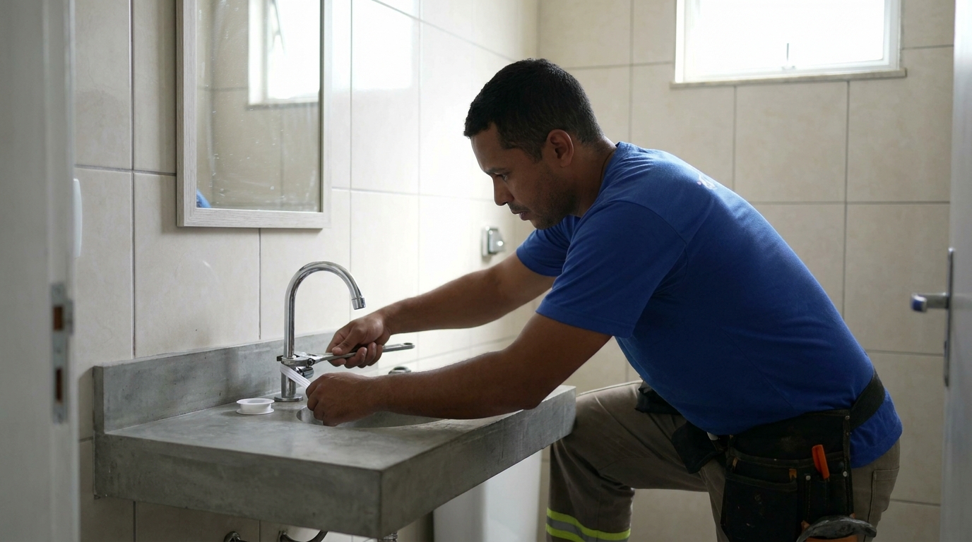 Encanador instalando torneira em Aparecida de Goiânia‑GO